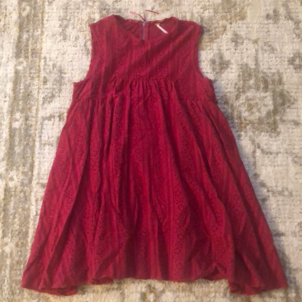 Free People Lace Cranberry Colored Swing Dress Medium
